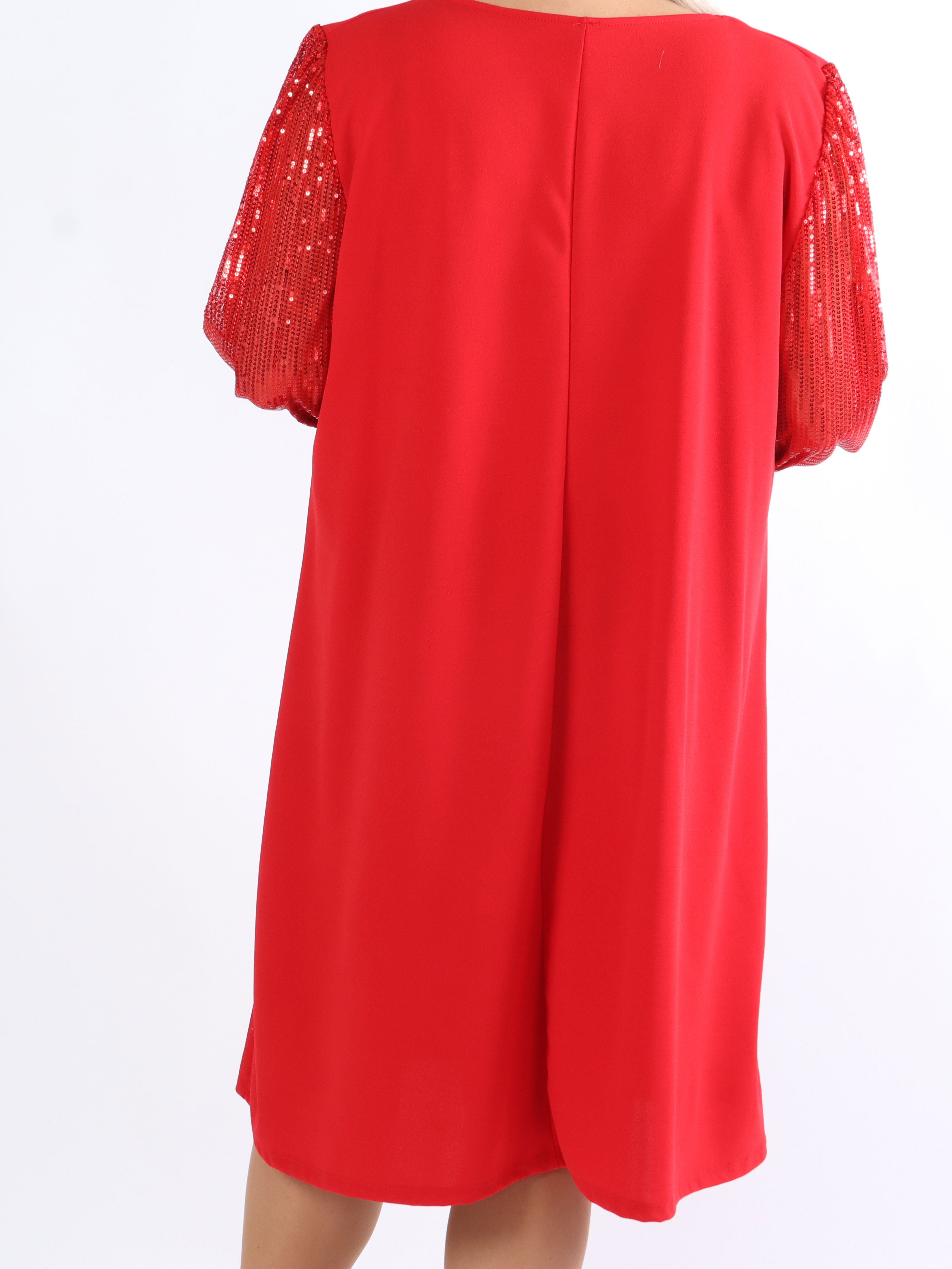 Djamila - Plus size kjole med paillet ærmer